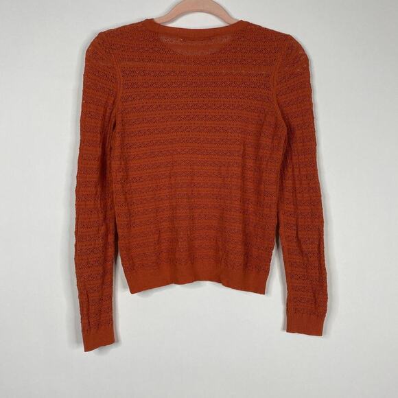 2/$30 ZARA Open Knit Crochet Sweater Small Burnt Orange Crew Long Sleeve #6453 - Picture 8 of 13